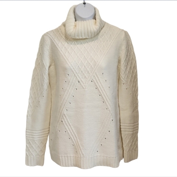 VENUS chunky turtle neck cream pullover sweater - Picture 3 of 7